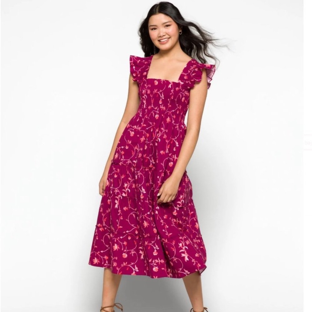 HILL HOUSE The Ellie Nap Dress in Burgundy Botanical NEW WITH TAG